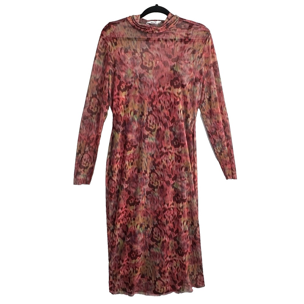 STEVE MADDEN Women Long Sleeve High Neck Abstract Maxi Dress Sz L Multicolor 5-2